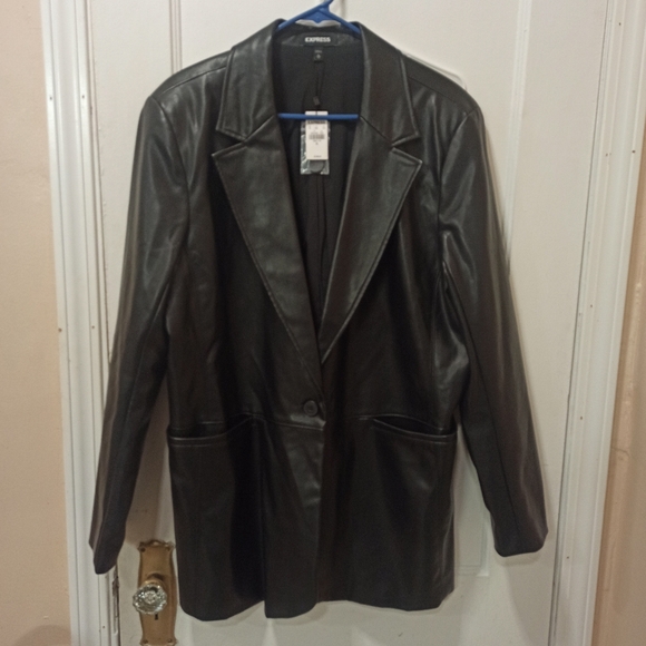 Express Jackets & Blazers - NEW EXPRESS BLACK FAUX LEATHER ONE BUTTON BLAZER JACKET SZ XL